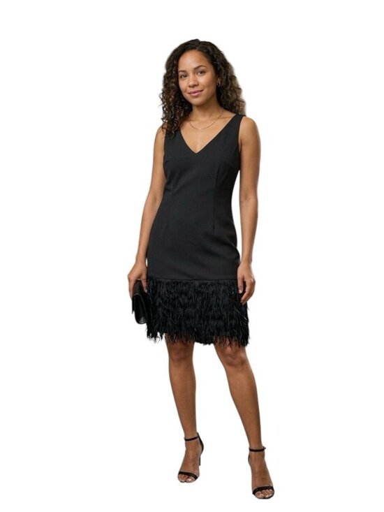 Adrianna Papell Dresses & Skirts - Adrianna Papell Black Cocktail Dress Size 10 Sleeveless V-Neck Fringe Hem Formal